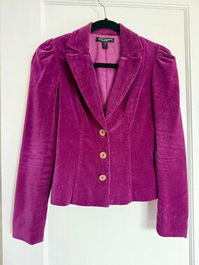 Vintage Betsey Johnson 2000's magenta blazer with custom buttons, size 2
